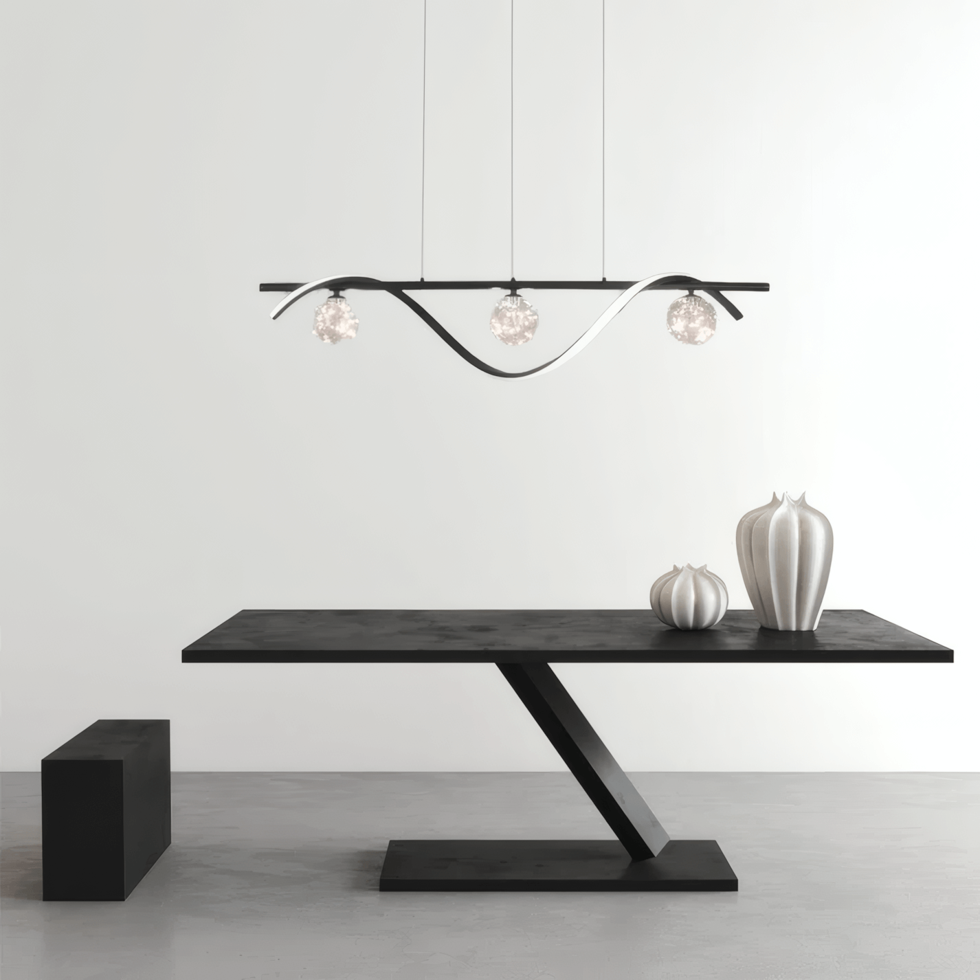 Modern Wave Black Pendant Light for Studio